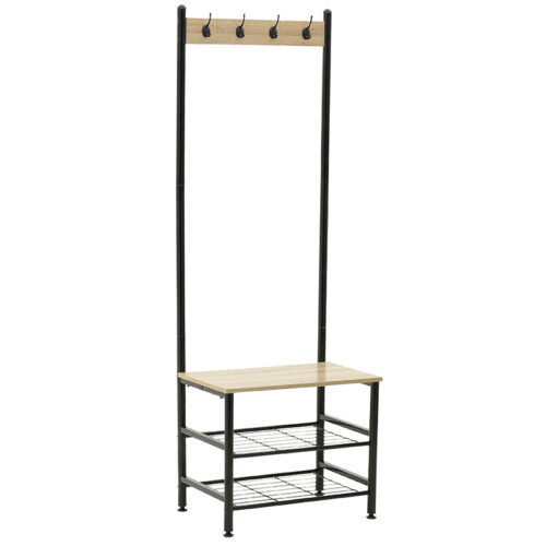 Έπιπλο Εισόδου με Κρεμάστρα & Παπουτσοθήκη Μαύρο / Φυσικό 60x40x175εκ.