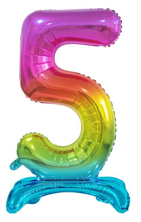 Number Rainbow Colorful number 5 foil balloon with base 74 cm
