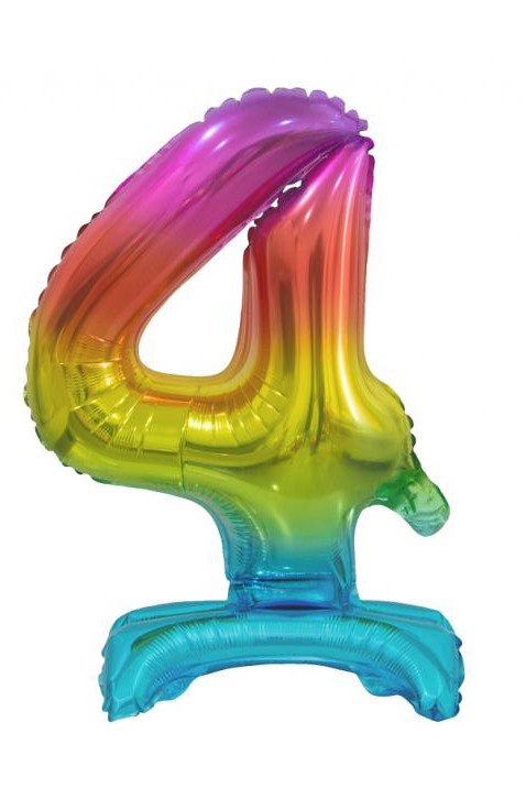 Number Rainbow Colorful Mini Number 4 Foil Balloon with Base 38 cm