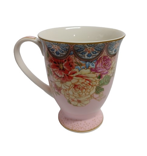 Πορσελάνινη Κούπα Pink With Fowers Image 380ml