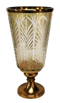 Διακοσμητικό Γυάλινο  Χρυσό/Μελί Βάζο & Μεταλλική Χρυσή Αντικέ Βάση 19x19x41cm