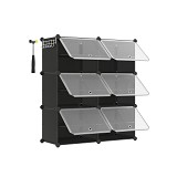 SONGMICS Modular Ντουλάπα Παπουτσιών – Πλαστική  Μ80xΠ30xΥ94cm Στοιβαζόμενη Ραφιέρα με Πόρτες, 6 Θέσεων, Μαύρη LPC033B0
