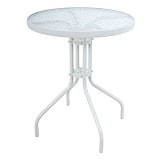 ΤΡΑΠΕΖΙ ΣΤΡΟΓΓΥΛΟ ΜΕ ΛΕΥΚΟ ΜΑΤ ΜΕΤΑΛΛΙΚΟ ΣΚΕΛΕΤΟ ΚΑΙ ΓΥΑΛΙΝΗ ΕΠΙΦΑΝΕΙΑ 60x60x70εκ. ANKOR