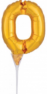 Number Gold, Number 0 foil balloon for cake 15 cm