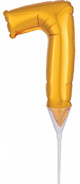 Number Gold, Golden number 7 foil balloon for cake 15 cm