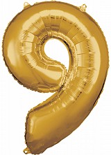 Number Gold, Giant Foil Balloon Number 9, 83*58 cm