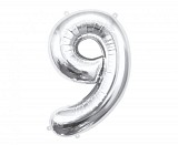 Number Silver, Silver number 9 foil balloon 85 cm