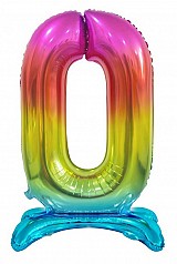 Number Rainbow Colorful number 0 foil balloon with base 74 cm