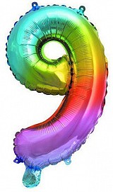 Number Multicolour Metallic mini number 9 foil balloon 36 cm
