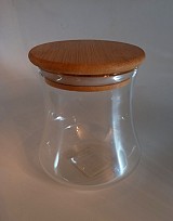 Βάζο αποθήκευσης γυάλινο με ξύλινο καπάκι 10x11.5cm  500ml