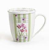 Κούπα Πορσελάνης New Bone 360ml Με Καπάκι Σχέδιο Μωβ Κρινάκια