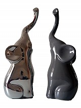 Ελέφαντας διακοσμητικός κεραμικός Ασημί/Γκρι σετ 2τεμ.