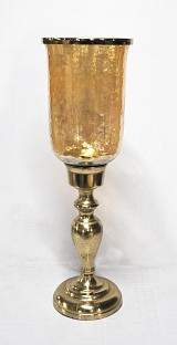 Γυάλινο Μελί Κηροπήγιο Με Μεταλλική Χρυσή Αντικέ Βάση 16.5x16.5x52cm