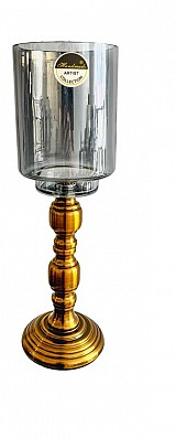 Γυάλινο Κηροπήγιο Με Μεταλλική Χρυσή Αντικέ Βάση 10x32cm