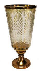 Διακοσμητικό Γυάλινο  Χρυσό/Μελί Βάζο & Μεταλλική Χρυσή Αντικέ Βάση 19x19x41cm