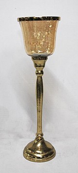 Γυάλινο Μελί Κηροπήγιο Με Μεταλλική Αντικέ Χρυσή Βάση 11.5x11.5x38cm