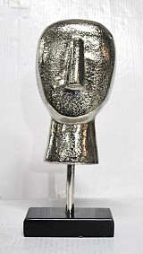 Επιτραπέζιο Μεταλλικό Διακοσμητικό Ασημί Πρόσωπο σε Ξύλινη Βάση 13x6.5x30.5cm