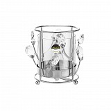 Κηροπήγιο Γυάλινο/ Μέταλλο  Με Ασημί Διακοσμητικές Διακλαδώσεις 11.8 x11.8 x14cm