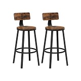 VASAGLE Bar Stools, Kitchen Stools, Set of 2 Tall Bar Chairs with Backrest, Steel Frame, 73 cm High Seat, Easy Assembly, Industrial, Rustic Brown and Black LBC026B01V1