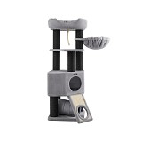 FEANDREA Cat Tree, Large Cat Tower with Fluffy Plush Perch, Cat Condo with Basket Lounger and Cuddle Cave, Extra Thick Posts Completely Wrapped in Black Sisal, Stable, Comfortable, Light Grey PCT02W