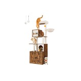 Feandrea Cat Scratching Post with Litter Box 185 cm High Cat Scratching Post Scratching Post Platform Washable Cushion Vintage Brown PCT116X01