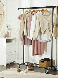 Songmics Κρεμάστρα Ρούχων Δαπέδου Heavy Duty Τροχήλατη, με Επεκτεινόμενη Ράγα και Κάτω Ράφι 132 x 45 x 160cm - HSR13BKV1, Μαύρη