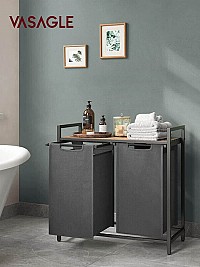 Vasagle Καλάθι Απλύτων με 2 Διαμερίσματα και Ράφι - 92L - Vintage Brown / Grey - BLH201G01