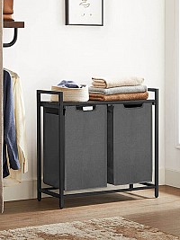 Vasagle Καλάθι Απλύτων με 2 Διαμερίσματα και Ράφι - 92L - Vintage Brown / Grey - BLH201G01