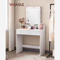 VASAGLE RDT114W01 Τουαλέτα Μακιγιάζ με Καθρέφτη & 9 Λάμπες LED, 2 Συρτάρια και 3 Ανοιχτές Θήκες — Modern Design, Λευκό
