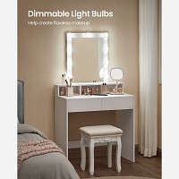 VASAGLE RDT114W01 Τουαλέτα Μακιγιάζ με Καθρέφτη & 9 Λάμπες LED, 2 Συρτάρια και 3 Ανοιχτές Θήκες — Modern Design, Λευκό