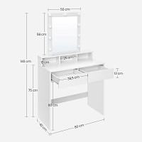 VASAGLE RDT114W01 Τουαλέτα Μακιγιάζ με Καθρέφτη & 9 Λάμπες LED, 2 Συρτάρια και 3 Ανοιχτές Θήκες — Modern Design, Λευκό