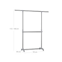 SONGMICS Ρυθμιζόμενη Κρεμάστρα Ρούχων με 2 Ράβδους – Υψηλή Αντοχή, Με Ρόδες, Ασημί LLR401