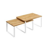 SONGMICS Ραφιέρα Μπαχαρικών Κουζίνας – Σετ 2 Τεμαχίων, Επεκτεινόμενη & Στοιβαζόμενη, Μεταλλική με Μπαμπού, Λευκή/Φυσική KCS02NW