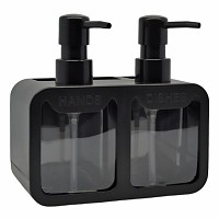 DISPENSER ΚΟΥΖΙΝΑΣ ΠΛΑΣΤΙΚΟ ΔΙΠΛΟ ΜΑΥΡΟ ΜΕ ΘΗΚΕΣ HANDS AND DISHES 17x9,3x16,7εκ.ANKOR