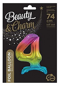 Number Rainbow Colorful Number 4 Foil Balloon with Base 74 cm