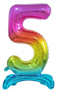 Number Rainbow Colorful number 5 foil balloon with base 74 cm