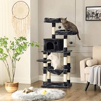 FEANDREA Cat Tree, Stable Cat Tower, 2 Plush Perches, 143cm, Smoky Grey PCT15GYZ