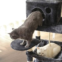 FEANDREA Cat Tree, Stable Cat Tower, 2 Plush Perches, 143cm, Smoky Grey PCT15GYZ