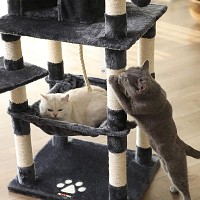 FEANDREA Cat Tree, Stable Cat Tower, 2 Plush Perches, 143cm, Smoky Grey PCT15GYZ