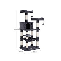FEANDREA Cat Tree, Stable Cat Tower, 2 Plush Perches, 143cm, Smoky Grey PCT15GYZ