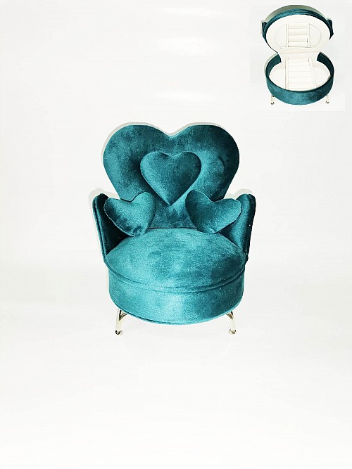 Μπιζουτιέρα "Πολυθρόνα" Με εσωτερικό καθρέφτη Βελουτέ Πετρόλ 18χ13χ16cm c.j. Maripel 97838