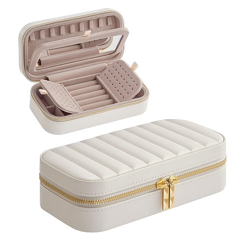 SONGMICS HOME ANAH Συλλογή — Travel Jewelry Box με Βελούδινη Επένδυση, Ρυθμιζόμενες Θήκες, Καθρέφτη & 2 Αποσπώμενες Πλάκες Σκουλαρικιών — Πολυτελής Θήκη Κοσμημάτων
