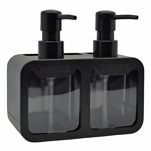 DISPENSER ΚΟΥΖΙΝΑΣ ΠΛΑΣΤΙΚΟ ΔΙΠΛΟ ΜΑΥΡΟ ΜΕ ΘΗΚΕΣ HANDS AND DISHES 17x9,3x16,7εκ.ANKOR