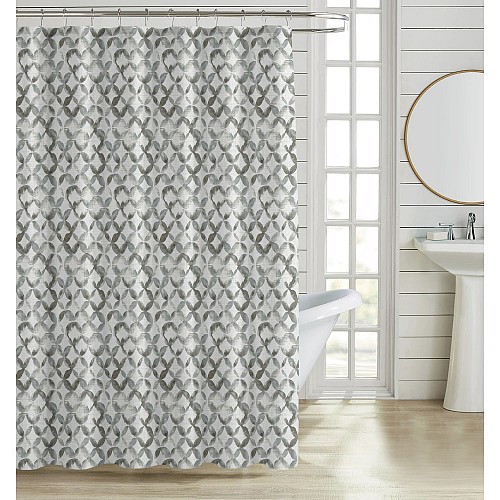 ΚΟΥΡΤΙΝΑ ΜΠΑΝΙΟΥ ΠΟΛΥΕΣΤΕΡΙΚΗ 180x180εκ 90gsm ΜΕ 12 ΚΡΙΚΟΥΣ ΓΕΩΜΕΤΡΙΚΟ ΜΟΤΙΒΟ ΣΕ ΓΚΡΙ ΧΡΩΜΑ ANKOR