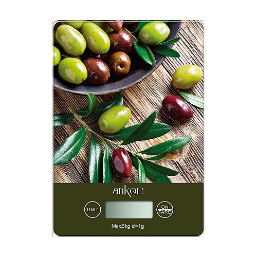 ΖΥΓΑΡΙΑ ΗΛΕΚΤΡΟΝΙΚΗ 5kg ΓΥΑΛΙΝΗ ΕΛΙΕΣ 15x21,5x1,6 εκ. ANKOR  847945