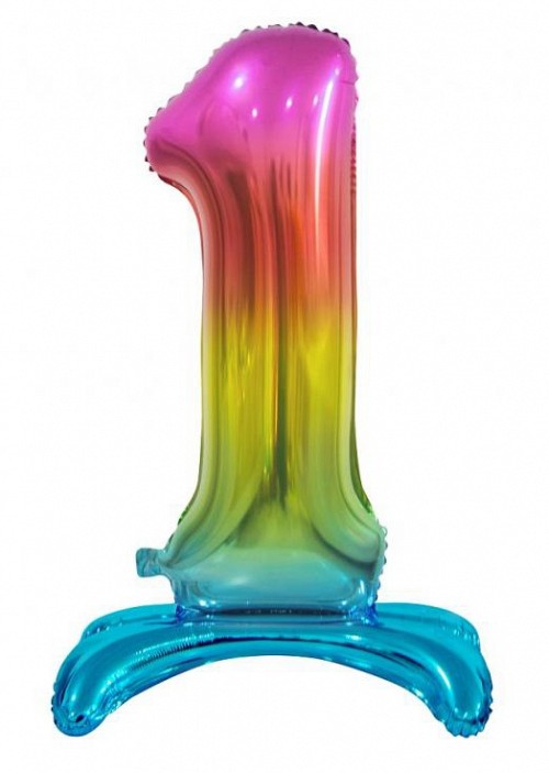 Number Rainbow Colorful number 1 foil balloon with base 74 cm