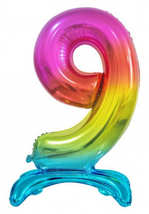 Number Rainbow Colorful Number 9 Foil Balloon with Base 74 cm