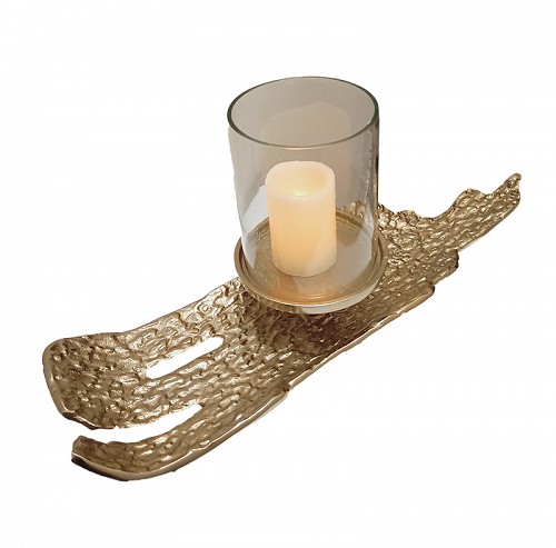 Πιατέλα-κηροπήγιο χρυσή μεταλλική με γυαλί  46x15x19εκ.