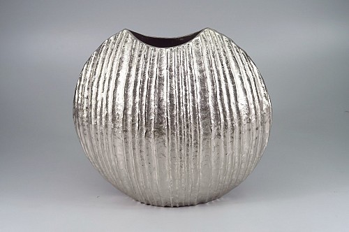 Μεταλλικό Πλακέ Βάζο Ασημί 37x16x33cm