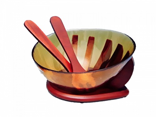 Σαλατιέρα Γυάλινη Με Σετ Σερβιρίσματος Σε Ξύλινη Βάση